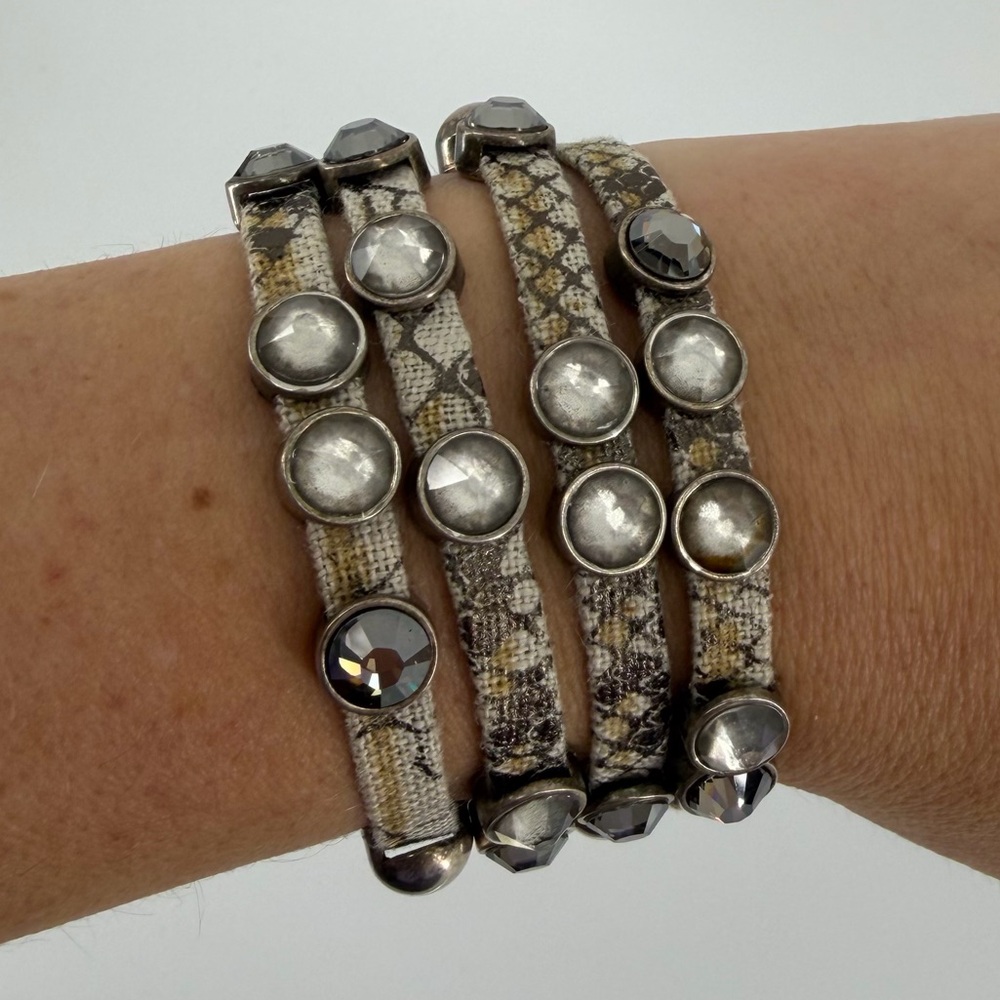 HEET Multistrand Crystal Stud Silver Canvas Bracelet